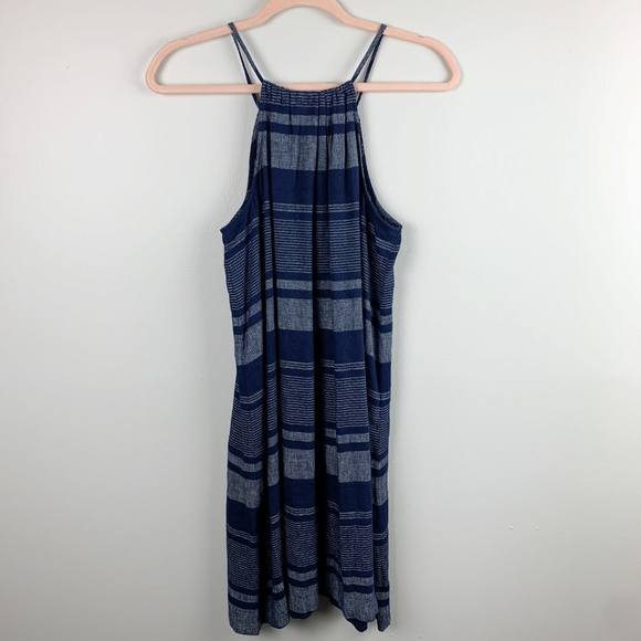 LOFT Blue Striped Front Pocket Halter Dress Size S - Picture 5 of 5